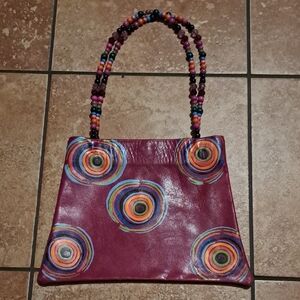 Vibrant Purple Beaded Handle Shoulder Bag
